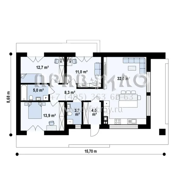 Проект удобного одноэтажного дома в стиле барнхаус S3-91 (Z578)