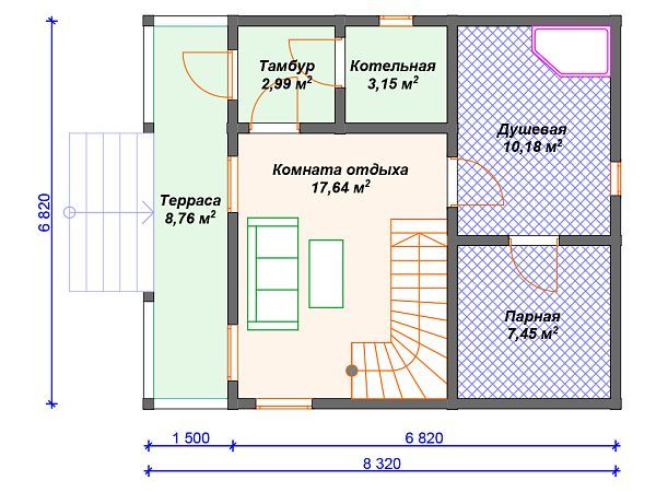 Проект деревянной бани с балконом SB4-84 (Б-042)