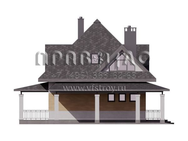 Проект дома с шатровой крышей, террасой и навесом для двух автомобилей S7-145 (3-27 e2)