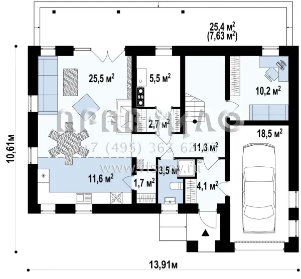 Проект двухэтажного дома с двускатной крышей без карниза  S3-187-2 (Zx38)