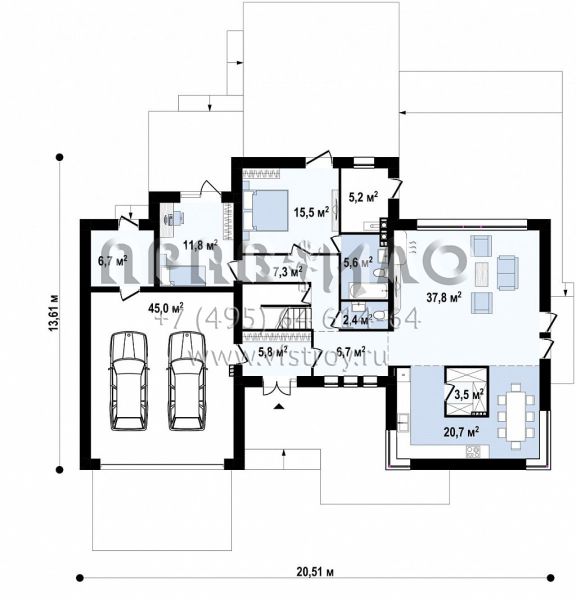 Проект двухэтажного дома в стиле хай-тек с подвалом и гаражом на два автомобиля  S3-477 (zx22 p)