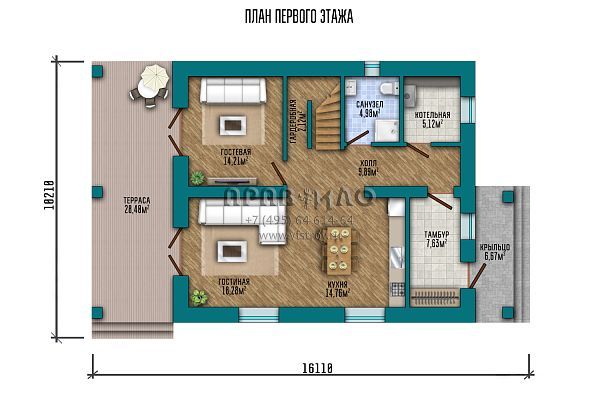 Проект класического двухэтажного коттеджа с балконом S2-184 (273-184-2)