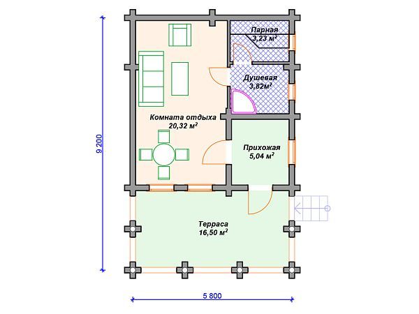 Проект деревянной бани SB4-47 (Б-056)