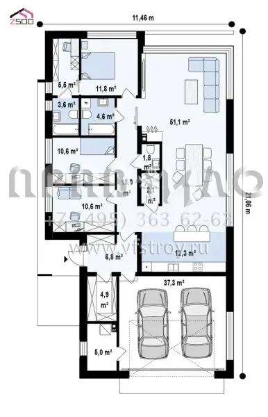 Проект функционального одноэтажного коттеджа для семьи с панорамными окнами S3-178 (Zx88 B)