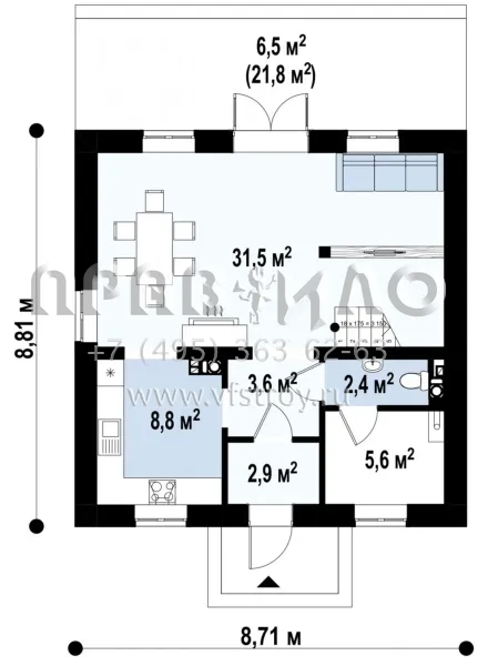 Проект загородного дома с полукруглым камином S3-110-3 (Z4)