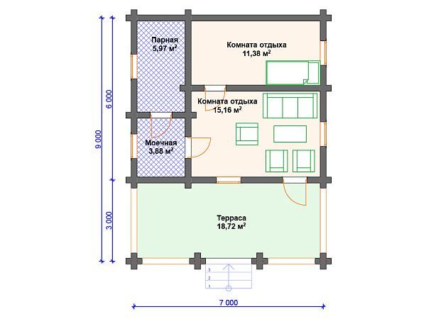 Проект деревянной бани SB4-55 (Б-031)