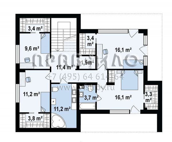 Проект двухэтажного дома в стиле хай-тек с балконами, большими панорамными окнами и гаражом S3-199-4 (Zx82 GL+)