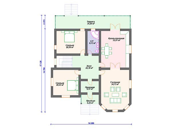 Проект каменного дома с цокольным этажом S4-466 (К-076)
