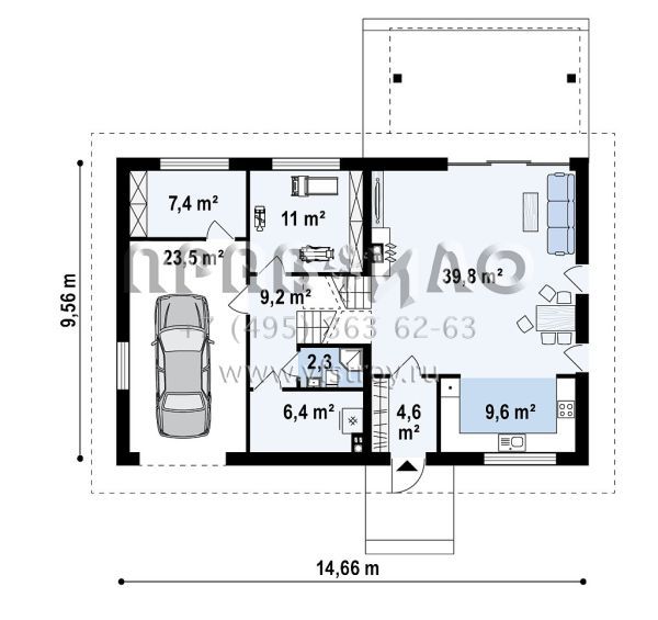 Проект одноэтажного каменного дома с подземным гаражом на один автомобиль s3-169-5 (Z338)