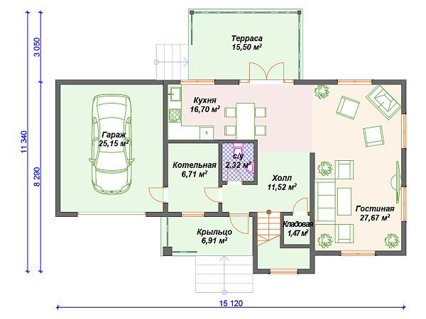 Проект каркасного дома с гаражом для узкого участка S4-183 (И-002)