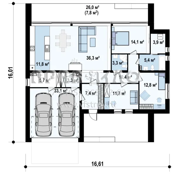 Проект стильного четырехкомнатного дома с большим гаражом S3-158-5 (Zx72 minus)