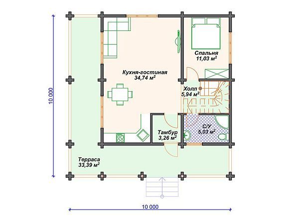 Проект деревянного дома из бруса с мансардой  S4-163 (ДС-173)