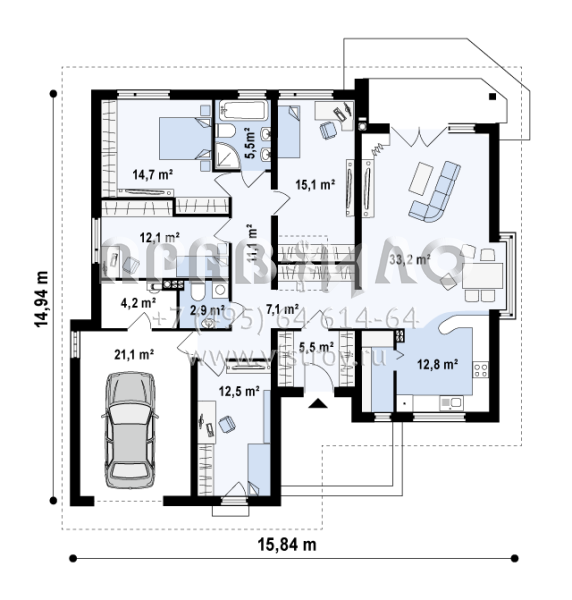Проект частного одноэтажного дома в классическом стиле S3-159-1 (Z205)