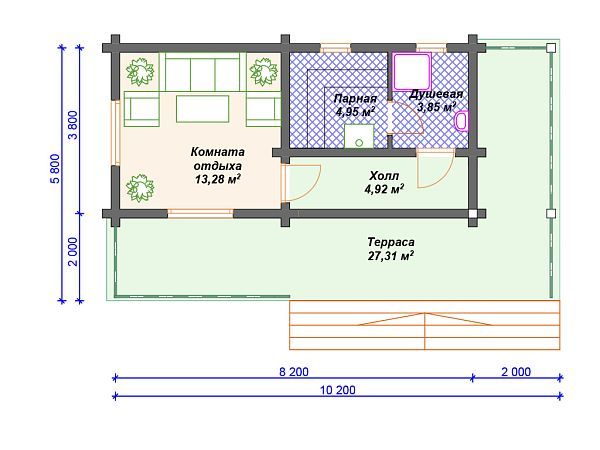 Проект деревянной бани SB4-54 (Б-076)