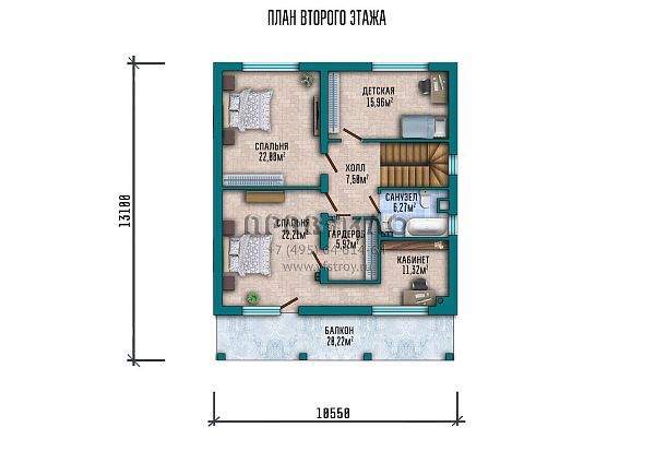 Проект загородного дома с террасой и балконом на главном фасаде S2-206 (062-206-1М)