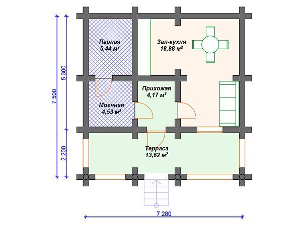 Проект деревянной бани SB4-47 (Б-014)