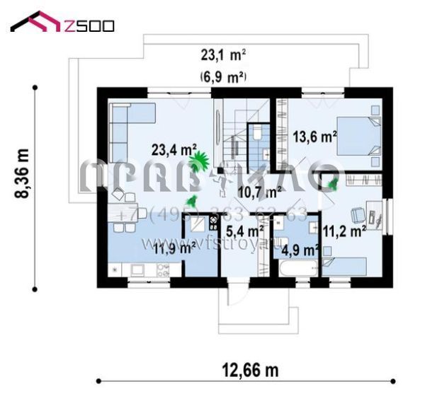 Проект современного одноэтажного дома с мансардой свободной планировки S3-144-2 (z517)