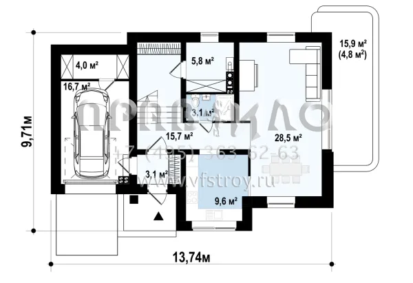 Проект дома с боковым гаражом s3-168 (Z126)