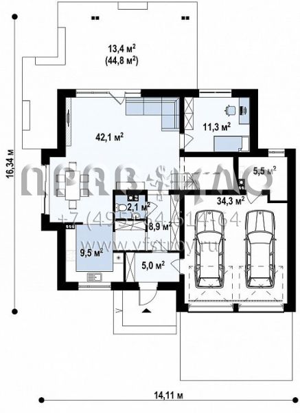 Проект одноэтажного дома с мансардой, многоскатной крышей и гаражом на два автомобиля S3-252-3 (z270 a pk)