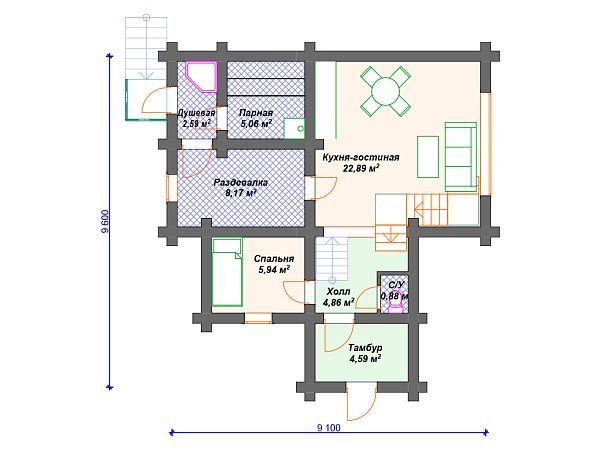 Проект комбинированного дома с сауной S4-111 (А-010)
