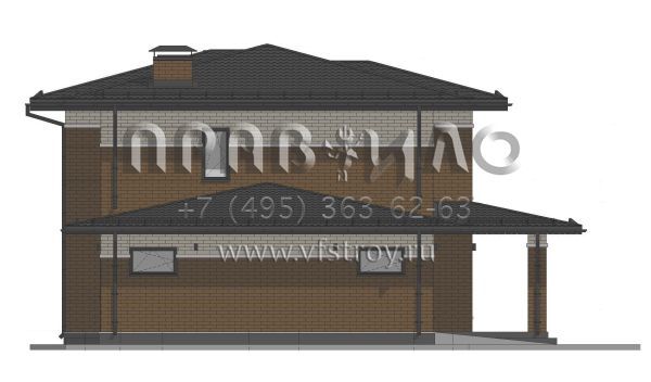 Проект двухэтажного дома с облицовкой кирпичом в стиле Райт S-250