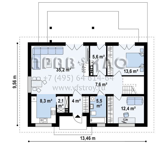 Проект классического мансардного дома с гостиной и пятью спальнями S3-198-6 (Z343)