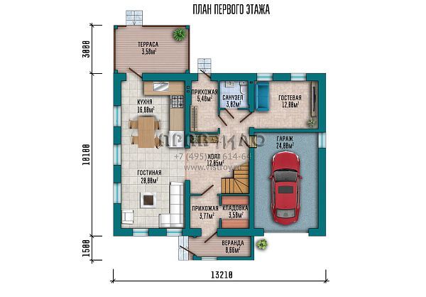 Проект дома c мансардным этажом, гаражом и навесом S2-199 (007-199-1МГ)
