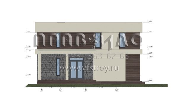 Проект загородного дома с плоской кровлей в стиле хай-тек S-228