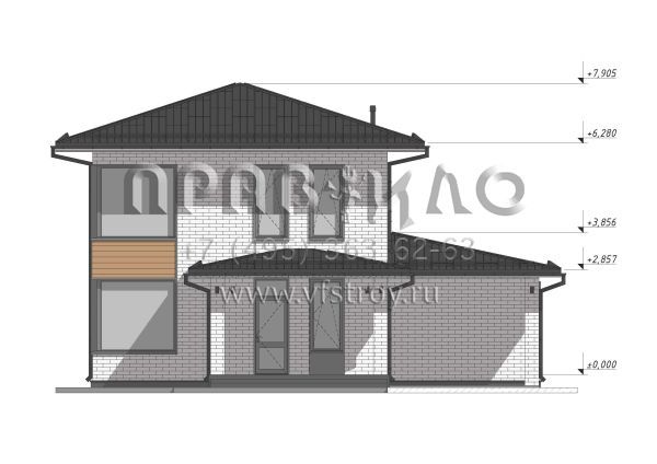 Проект эффективного двухэтажного дома с навесом для авто  S-121