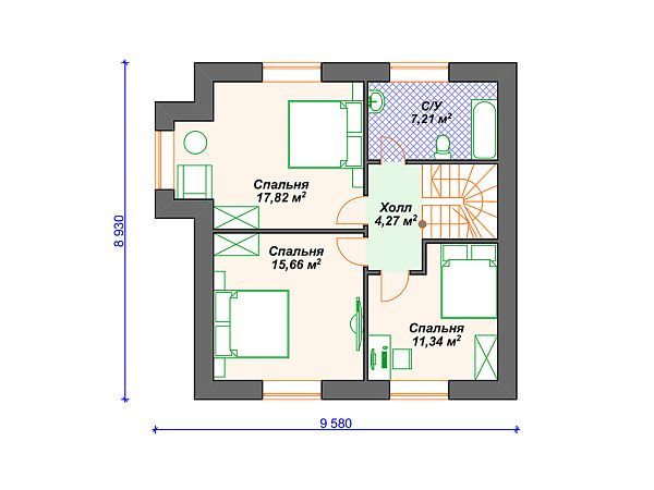 Проект дома с мансардой и 3 спальнями S4-118 (К-355)