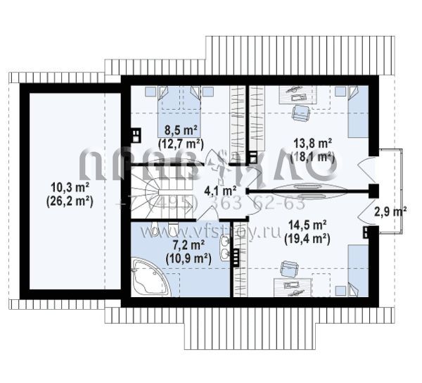 Проект одноэтажного дома с жилой мансаррдой и с пристроенным гаражом S3-189-5 (Z162 GLv2)