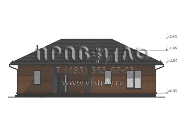 Проект одноэтажного дома c облицовкой кирпичом S-106