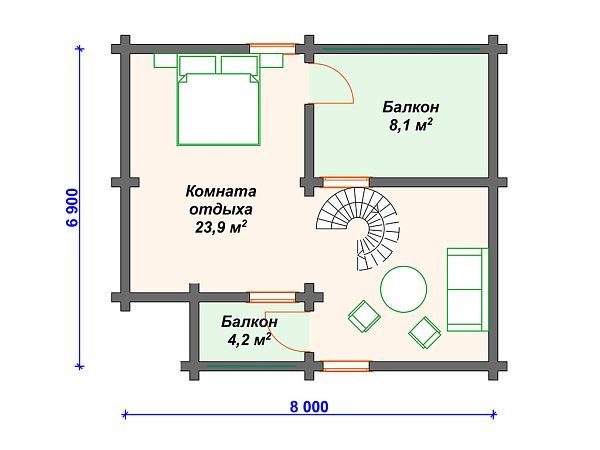 Проект деревянной бани с бассейном SB4-86 (Б-002)