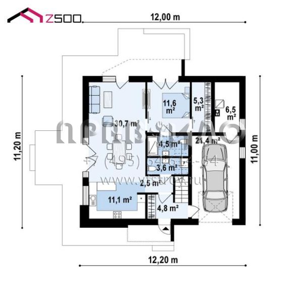 Проект двухэтажного дома в стиле хай-тек с одноместным гаражом и четырьмя спальнями S3-185-6 (Zx175)