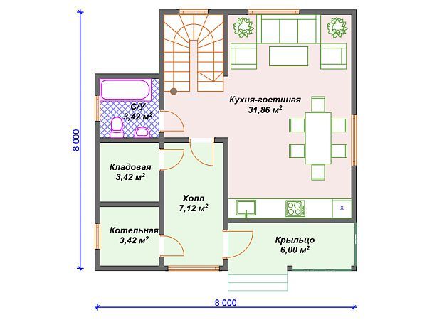 Проект каркасного дома с мансардой и 3 спальнями S4-106 (И-083)