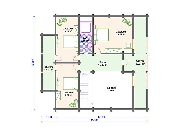 Проект деревянного дома с террасой и сауной S4-291 (ДС-139)