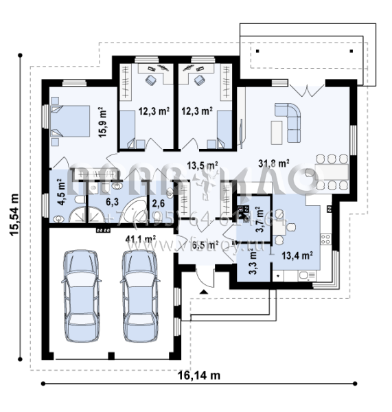 Проект частного одноэтажного дома  S3-169-1 (Z180)