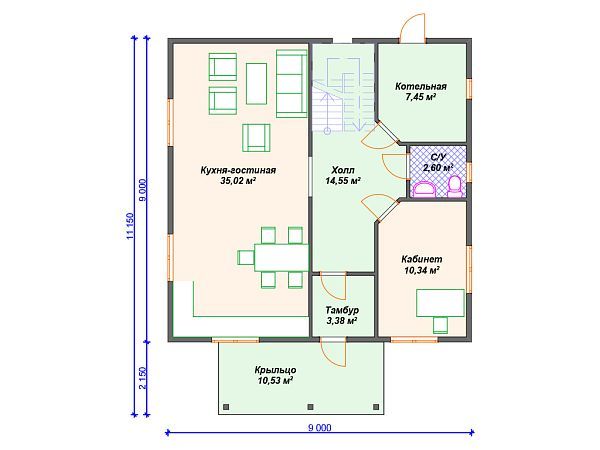 Проект каркасного дома с 3 спальнями S4-152 (И-037)