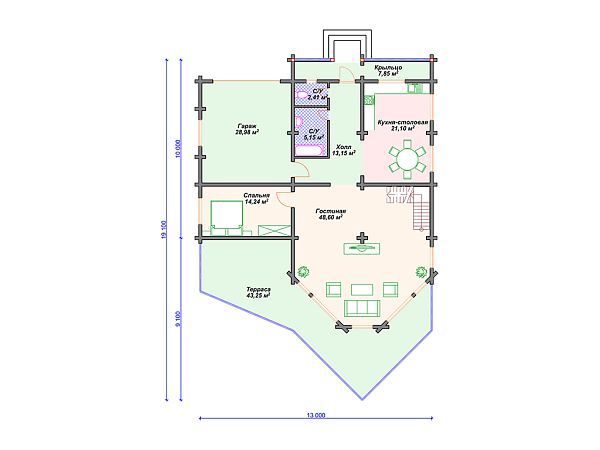 Проект деревянного дома с 3 спальнями и гаражом S4-239 (ДС-170)