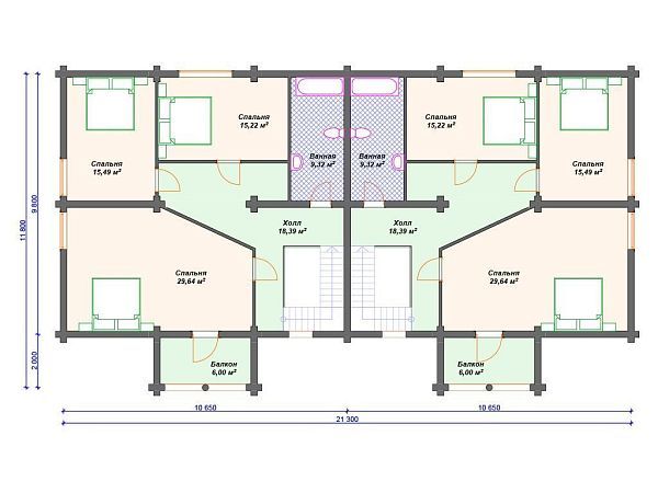 Проект деревянного дома на 2 семьи S4-194 (ДО-053)