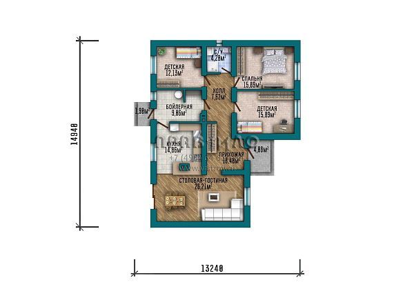 Проект Г-образного одноэтажного дома  S2-122 (311-122-1)