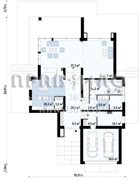 Проект стильного разнопланового пятикомнатного коттеджа для участка со склоном S3-314 (Zx125)