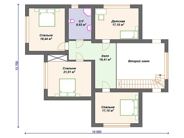Проект каменного дома с 3 спальнями S4-261 (К-219)