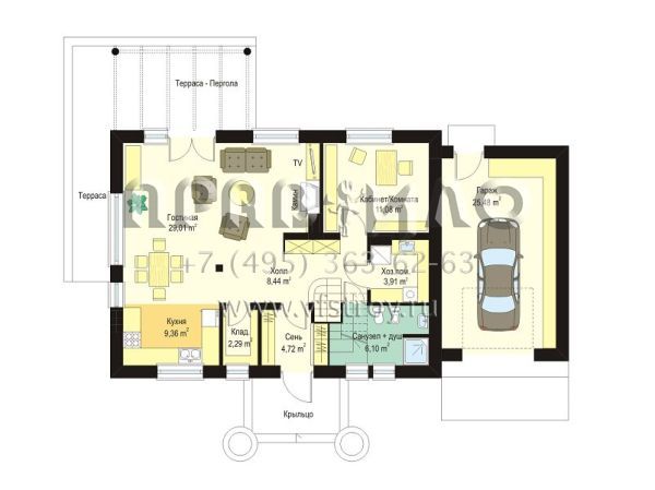 Проект дома с пристроенным гаражом S8-198-2 (Лесной Заулок 2)