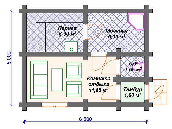 Проект деревянной бани SB4-28 (Б-045)