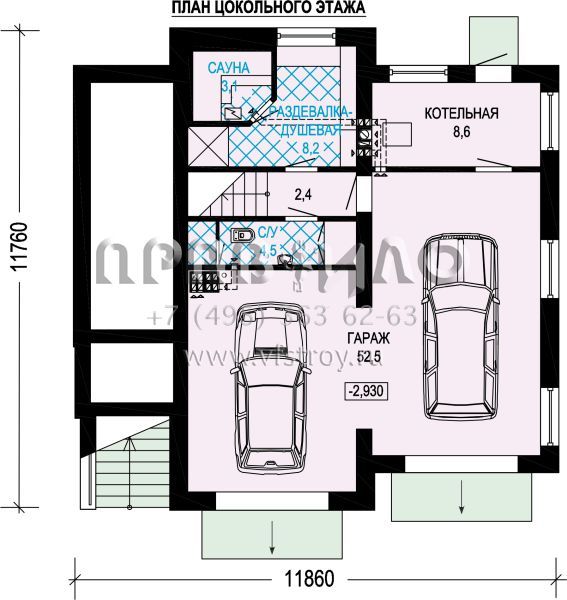 Проект трехэтажного дома с двойным гаражом S7-261 (5-07c)
