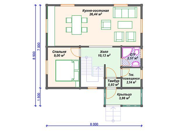 Проект деревянного дома с мансардой S4-104 (ДС-083)