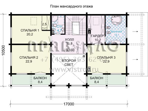 Особняк из клееного бруса с монолитным цоколем S7-390 (1-41)