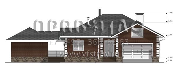 Проект одноэтажного дома с гаражом и отдельно стоящей баней S-257