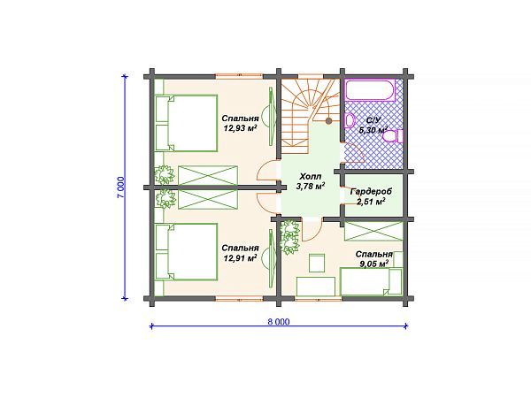Проект деревянного дома с мансардой S4-122 (ДС-007)